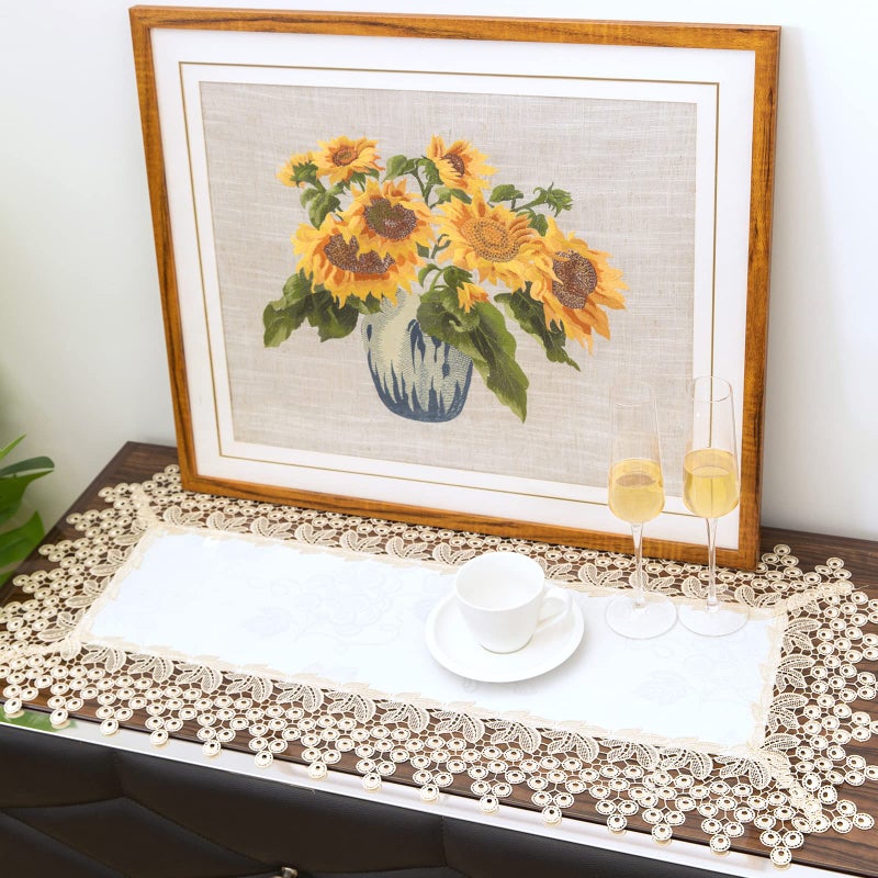 BrekSdat Beige lace Premium Rectangle Farmhouse Tablerunner Waterproof OilProof SpillProof AntiShrink Soft Wrinkle Resistant Decorative Fabric Table Cover Kitchen Dinning Party Wedding banque
