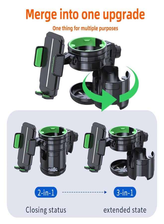 Elecphbo 4-in-1 Universal Cup Holder for Stroller, Bicycle, Wheelchair & Shopping Cart | 360° Rotatable, Anti-Slip Silicone Grip Spill-Proof Design | Adjustable Single/Double Cup and Phone Holder【Green】 - Image 3