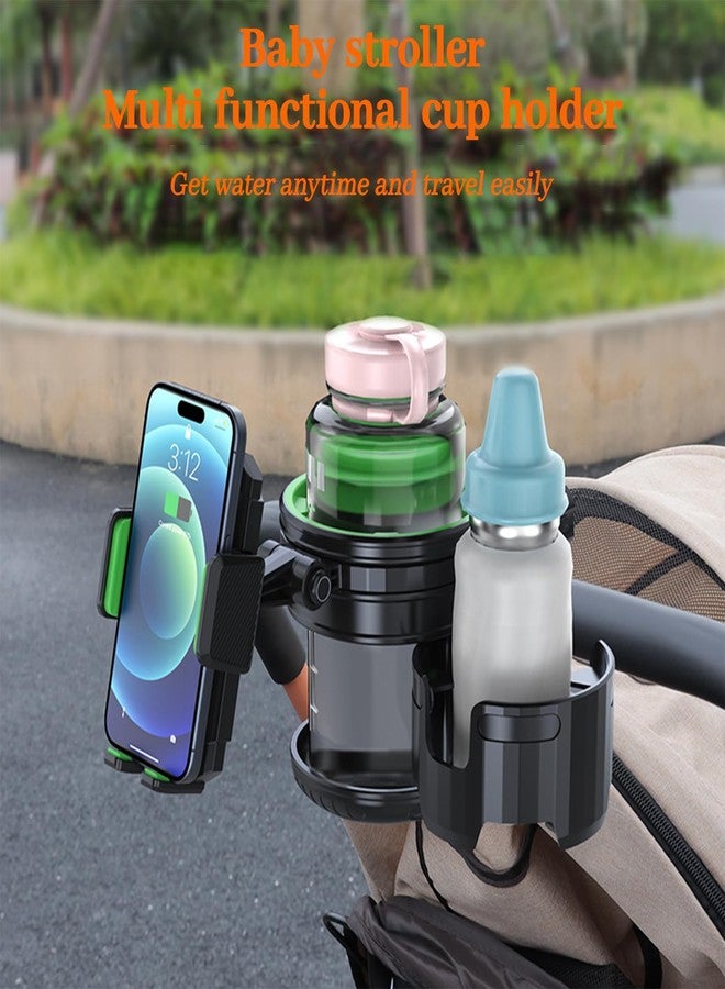 Elecphbo 4-in-1 Universal Cup Holder for Stroller, Bicycle, Wheelchair & Shopping Cart | 360° Rotatable, Anti-Slip Silicone Grip Spill-Proof Design | Adjustable Single/Double Cup and Phone Holder【Green】 - Image 2