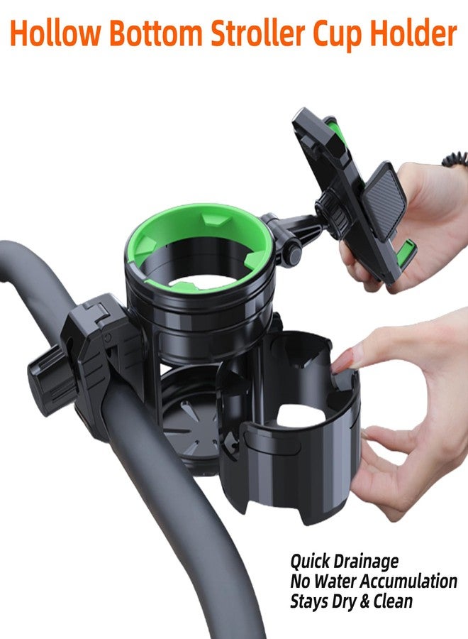 Elecphbo 4-in-1 Universal Cup Holder for Stroller, Bicycle, Wheelchair & Shopping Cart | 360° Rotatable, Anti-Slip Silicone Grip Spill-Proof Design | Adjustable Single/Double Cup and Phone Holder【Green】 - Image 5