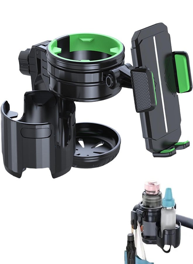 Elecphbo 4-in-1 Universal Cup Holder for Stroller, Bicycle, Wheelchair & Shopping Cart | 360° Rotatable, Anti-Slip Silicone Grip Spill-Proof Design | Adjustable Single/Double Cup and Phone Holder【Green】 - Image 1