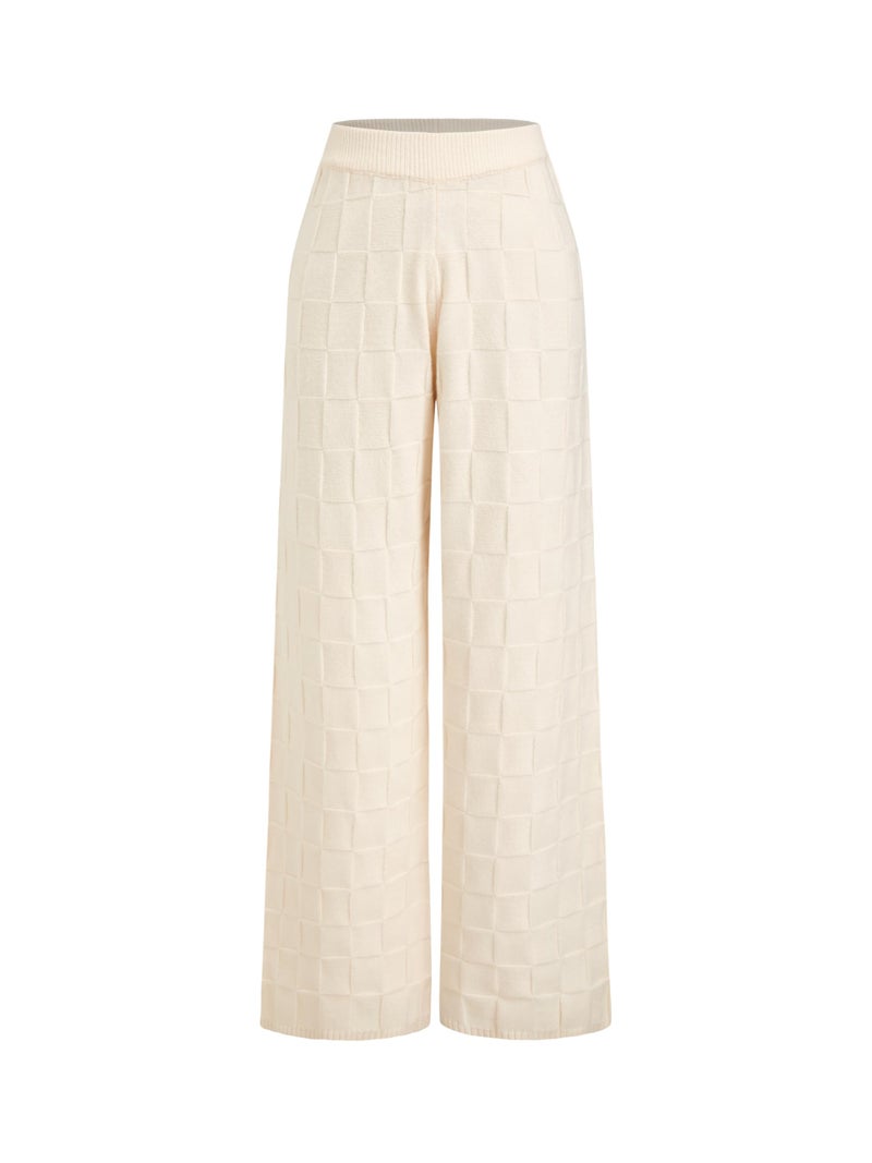 CIDER Lounge Pants Women Wide Leg Mid Waist Ribbed Knit Pants Casual Solid Warm Wool-Blend Sweatpants Fall Winter: Beige, XS - Image 1