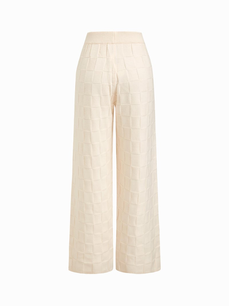 CIDER Lounge Pants Women Wide Leg Mid Waist Ribbed Knit Pants Casual Solid Warm Wool-Blend Sweatpants Fall Winter: Beige, XS - Image 4