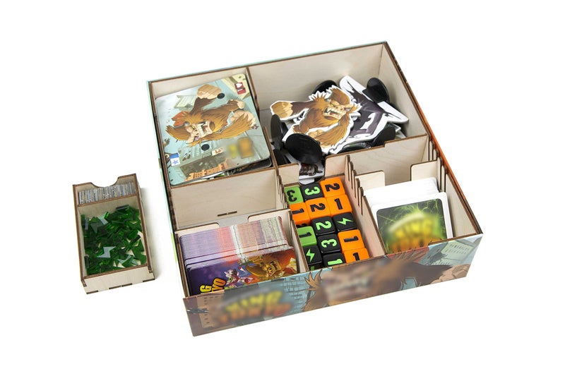 The Broken Token Game Organizer Compatible with King of Tokyo - Wooden Game Organizing Box with Multiple Trays - Image 1