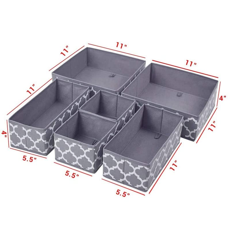HOMTOYOU HOMTOYOU 6 Pcs Foldable Drawer Organizer for Clothes Wardrobe and Undergarments Closet Divider Organiser Dresser Basket Bins Storage Box for for Socks Bra Tie and Scarfs Set of 6 Grey - Image 2