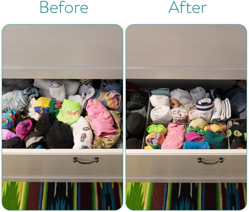 HOMTOYOU HOMTOYOU 6 Pcs Foldable Drawer Organizer for Clothes Wardrobe and Undergarments Closet Divider Organiser Dresser Basket Bins Storage Box for for Socks Bra Tie and Scarfs Set of 6 Grey - Image 3