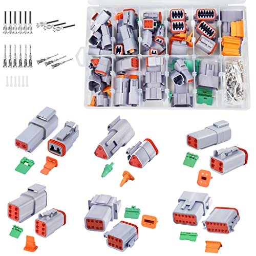 Cedolio 288 PCS Deutsch Connector Kit 3 Pairs,2 3 4 6 8 12 Pin Grey Waterproof Electrical Connector with Stamped Contacts and Seal Plugs for Truck, Off-Road Vehicles, Agriculture, Marine, Motorcycle Wiring. - Image 1