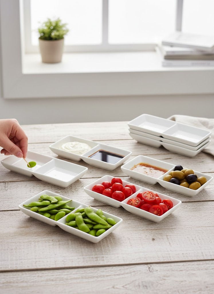 REEM 6-Piece Porcelain Section Plate Set White Small - Image 1