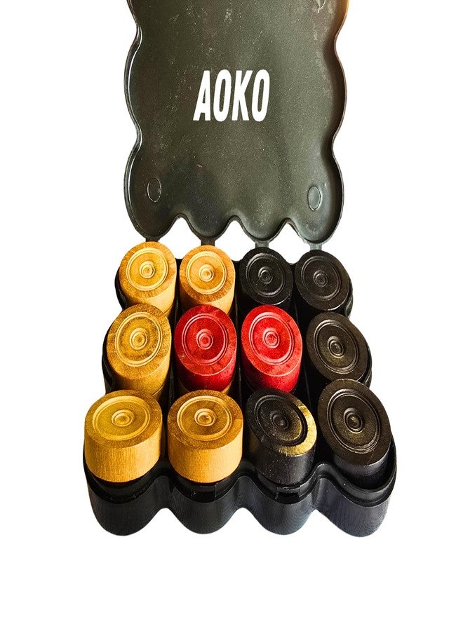 AOKO مجموعة قطع لعبة الكاروم من AOKO - قطع خشبية بسمك 8 مم، بلمسة نهائية لامعة فاخرة، تتضمن قطعة ضرب مطبوعة بنقوش زهرية ومسحوق ديسكو، مجموعة من 24 قطعة كاروم مع صندوق تخزين فاخر (مجموعة) - Image 2