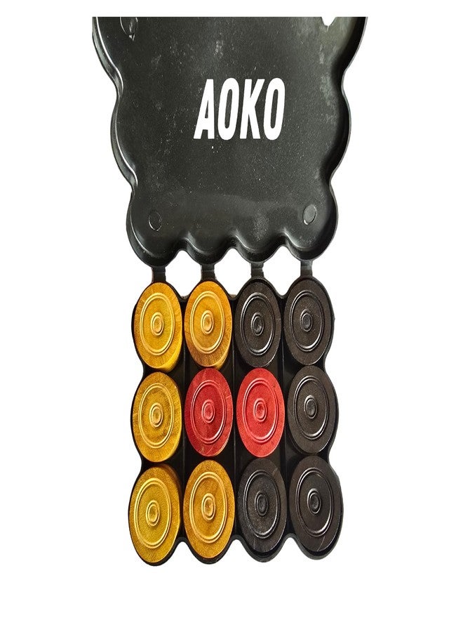 AOKO مجموعة قطع لعبة الكاروم من AOKO - قطع خشبية بسمك 8 مم، بلمسة نهائية لامعة فاخرة، تتضمن قطعة ضرب مطبوعة بنقوش زهرية ومسحوق ديسكو، مجموعة من 24 قطعة كاروم مع صندوق تخزين فاخر (مجموعة) - Image 4