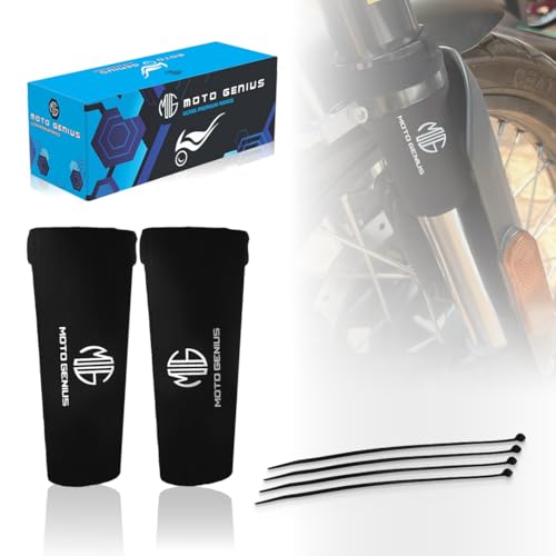 MOTO GENIUS Universal Motorcycle Front Fork Seal Covers | Black Waterproof Fabric, Dust & Dirt Protection for Fork Seals - Image 1