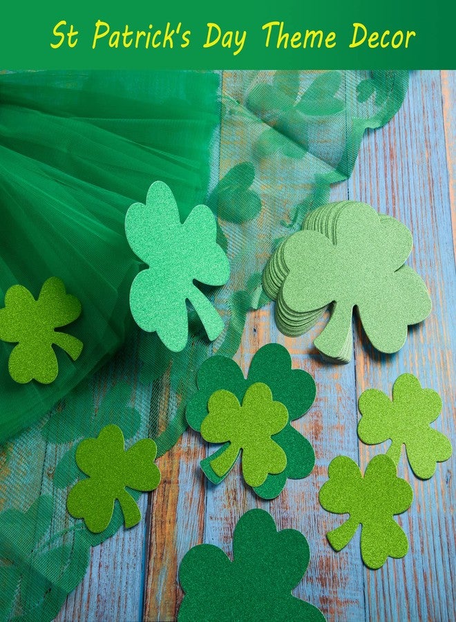 FOBSME 72 Pcs St. Patrick's Day Shamrock Cutouts Glitter Paper Shamrocks Assorted Size Green Shamrock Shape Cutouts Irish Clover Die Cuts with Glue Dots for St. Patrick's Day Party Decor Supplies,3 Colors - Image 4