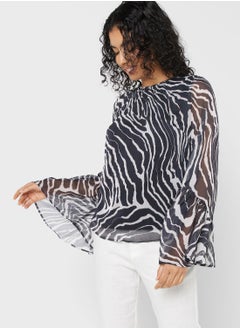WAREHOUSE Flute Sleeve Printed Top  - Image 1