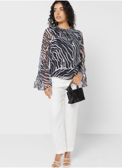 WAREHOUSE Flute Sleeve Printed Top  - Image 4