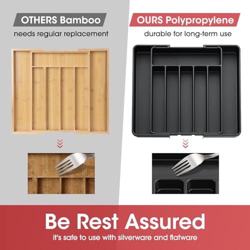 Aujen Silverware Organizer - Expandable Kitchen Drawer Organizer, Adjustable Utensil Organizer, Cutlery Tray for Forks, Knives, Multipurpose Kitchen Organizers and Storage Solution, Black, Large - Image 4