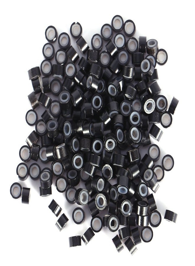 Brrnoo 4MM Silicone Lined Hair Extension Link Rings Bead Grinding Tools, Copper Micro Link Tubes Rings Bead Lined(2000 pcs-black) - Image 3