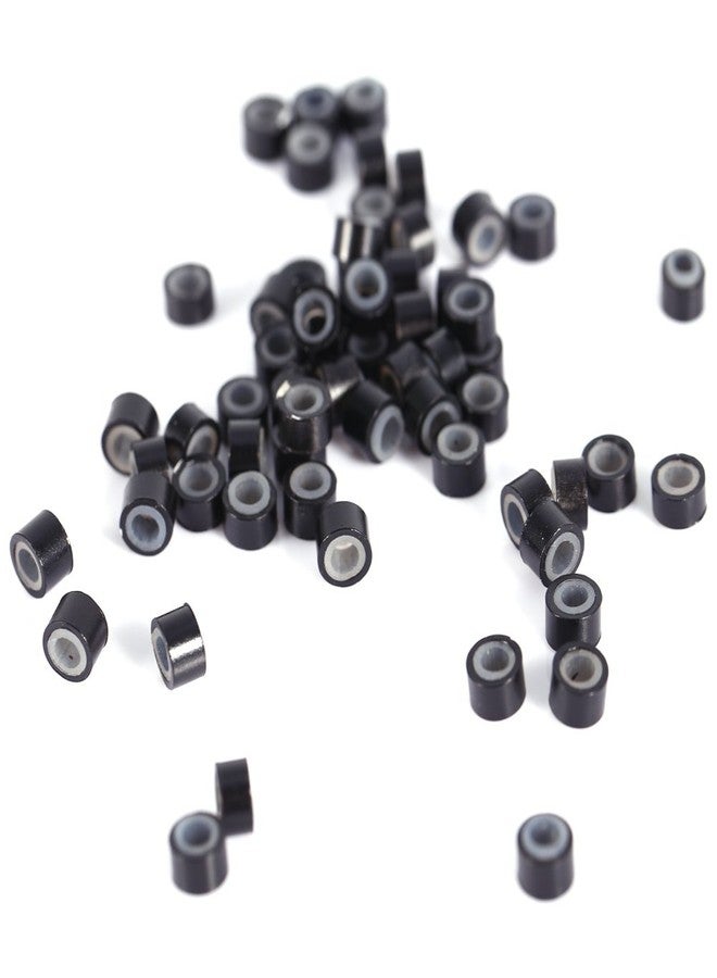 Brrnoo 4MM Silicone Lined Hair Extension Link Rings Bead Grinding Tools, Copper Micro Link Tubes Rings Bead Lined(2000 pcs-black) - Image 2