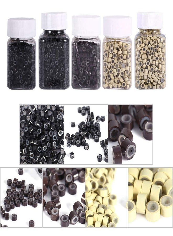 Brrnoo 4MM Silicone Lined Hair Extension Link Rings Bead Grinding Tools, Copper Micro Link Tubes Rings Bead Lined(2000 pcs-black) - Image 5