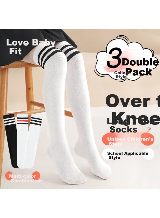 Lovebox Aibao Children's Socks College Style Over-the-knee Socks Student Football Socks Mid-tube Socks Boys And Girls Over-the-knee Socks 3 Pairs 35cmt168 - Image 1