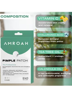 AMROAH 240 Counts Acne Pimple Patch 3 Sizes 8mm 10mm 12mm, Hydroclloid Invisible Pimple Stickers Spot Cover for Covering Zits & Blemishes in Face & Body Skin Trouble  - Image 2