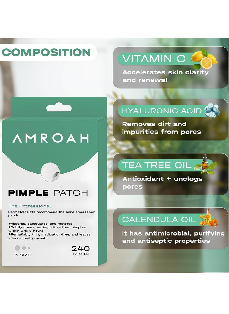 AMROAH 240 Counts Acne Pimple Patch 3 Sizes 8mm 10mm 12mm, Hydroclloid Invisible Pimple Stickers Spot Cover for Covering Zits & Blemishes in Face & Body Skin Trouble  - Image 2
