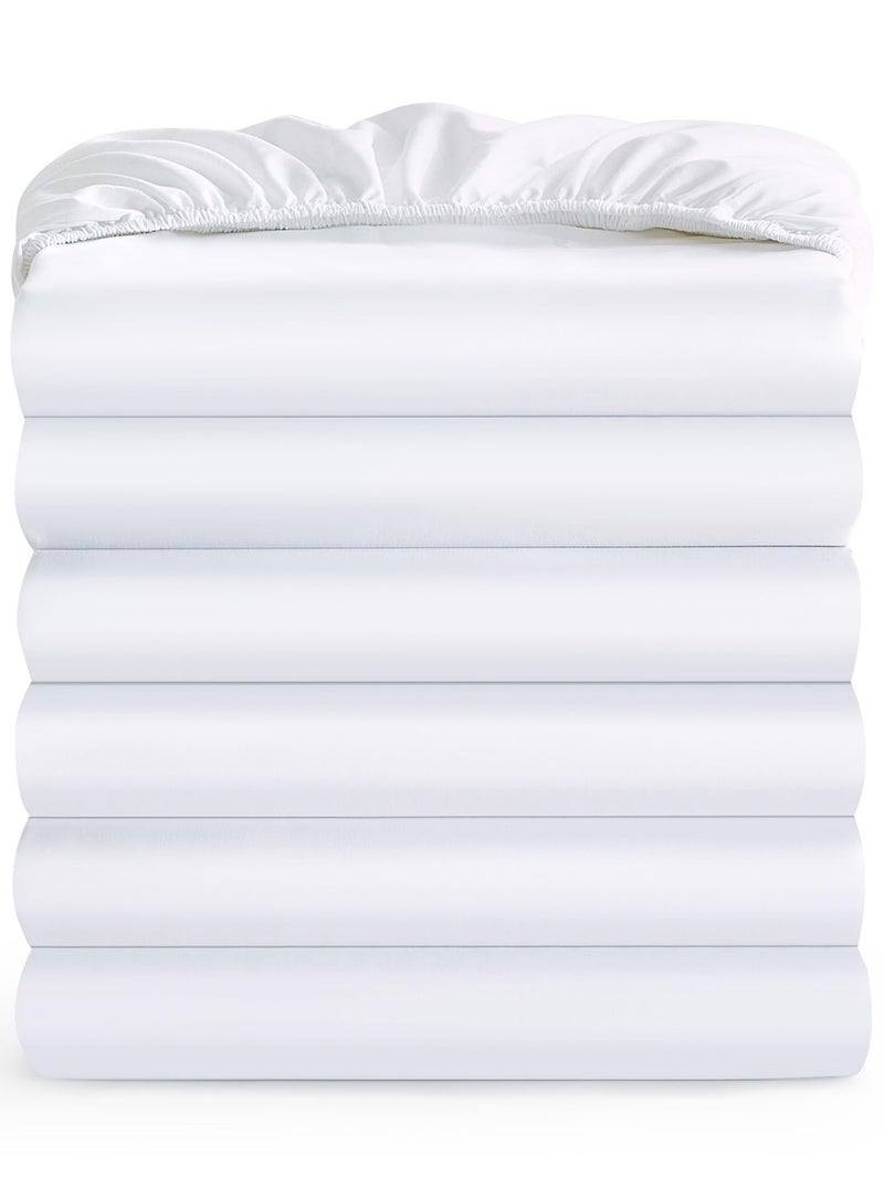 Maple&Stone Twin Fitted Sheet Only - Bulk Pack of 6 Bottom Sheets - Premium Soft & Breathable, Brushed Microfiber Fabric for Twin Size ï¼ˆWhiteï¼‰ - Image 1