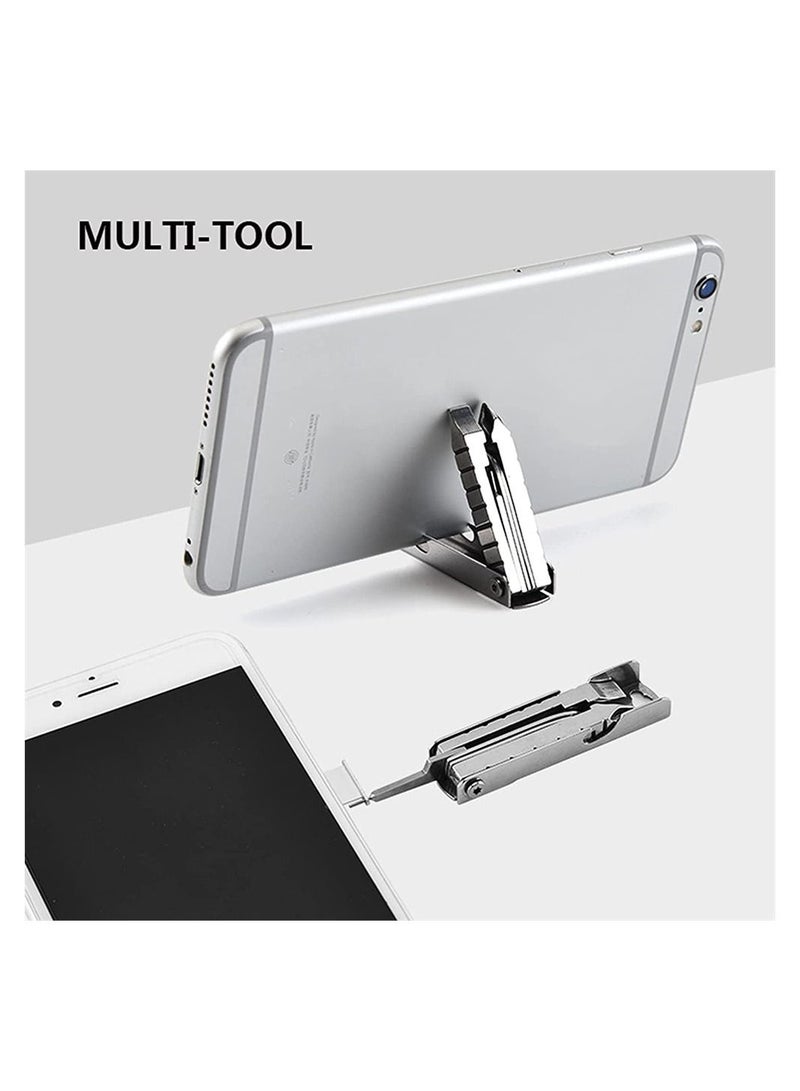 Generic Keychain Multitool Multi Function Repair Tool 11 In 1 Purpose with Screwdriver Nail File Bottle Opener Wrench Ruler Card Pin Mobile Phone Holder Silver - Image 4