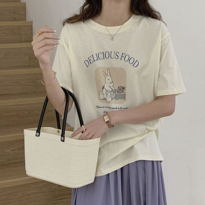 Super Hand-Feeling Modal Korean Style Bunny Sweet Loose All-Match 2025 Cartoon Printed Casual Short-Sleeved T-Shirt For Women - Image 4