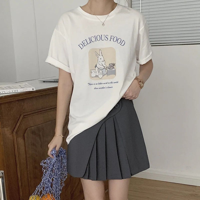 Super Hand-Feeling Modal Korean Style Bunny Sweet Loose All-Match 2025 Cartoon Printed Casual Short-Sleeved T-Shirt For Women - Image 2