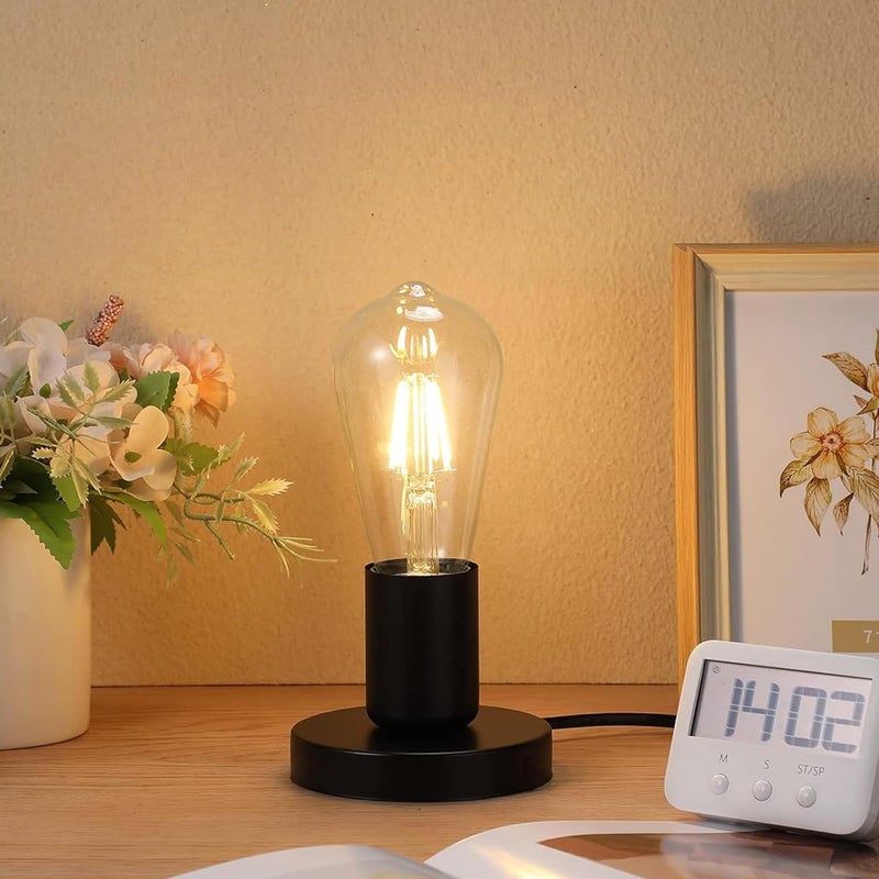 Decorcity مصباح مكتبي معدني مصقول حوامل لمبة E26 E27 مع سلك بطول 6 أقدام (أسود، عبوة من 1) - Image 1