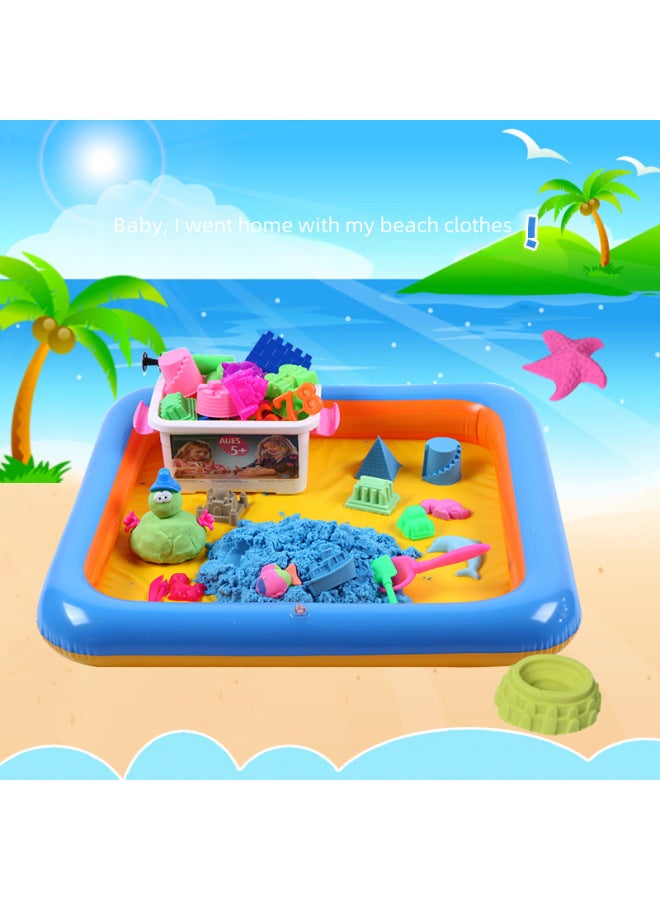 Color Space Toy Sand Set Children's Toy Clay Color Sand Bulk Educational Early Education DIY Toy Mars Sand-Color:Green 5kg Package (4kg Sand +72 Mold +60*45 Sand Table + Chinese Box)-Specifications:4Kg Pure Sand +72 Mold + Medium Storage Box + Sand Table - Image 2