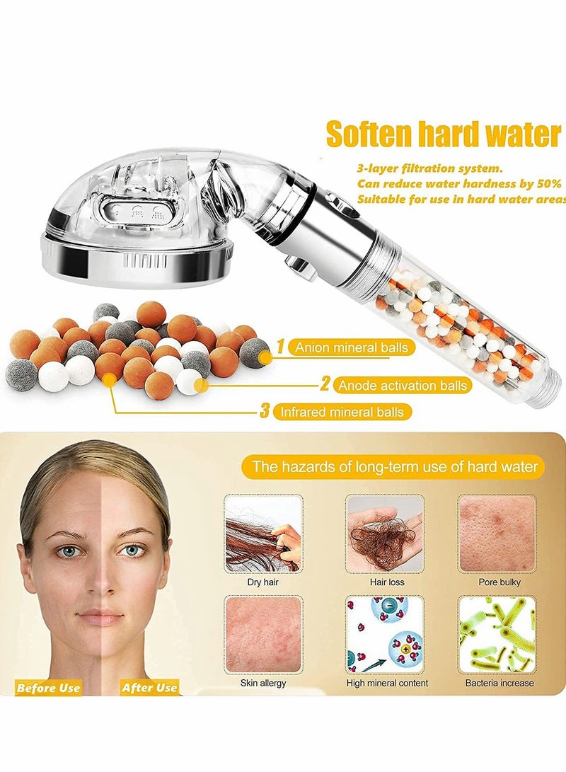 Excefore Ionic Shower Head, Handheld High Pressure Shower Spray Filter Hard Water with ON/Off Switch, 3 Modes Soften Water Saving Adjustable Power Showerhead - Image 3