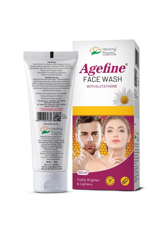 Healing Pharma - Agefine Face Wash with L-Glutathione, Niacinamide & Glycolic Acid for Skin Brightening & Lightening | Skin Whitening | Anti-Aging Face Wash for Men & Women, 60ml - Image 4