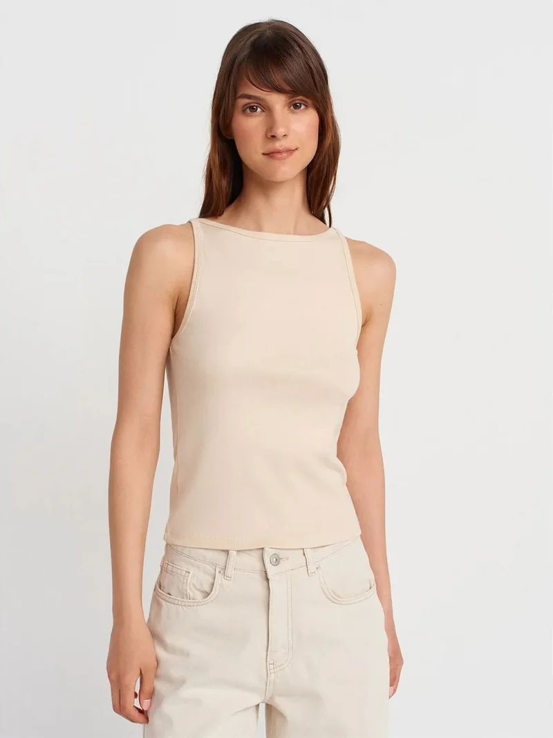 ديلفين Dilvin Ribbed Halterneck Slim-Fit Blouse