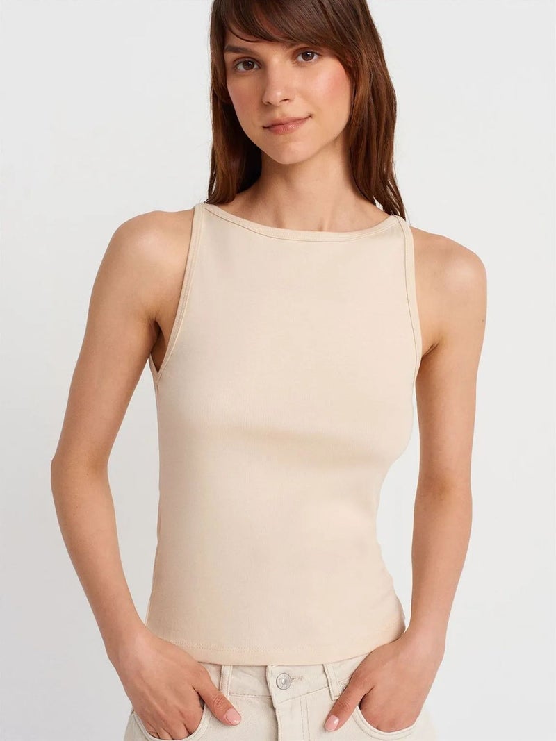DILVIN Ribbed Halterneck Slim-Fit Blouse - Image 3