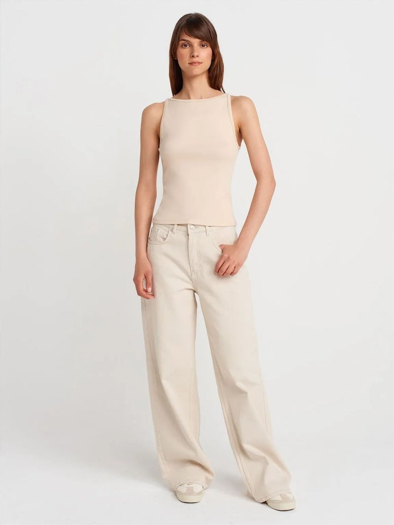 DILVIN Ribbed Halterneck Slim-Fit Blouse - Image 4