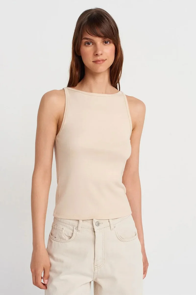 ديلفين DILVIN Ribbed Halterneck Slim-Fit Blouse