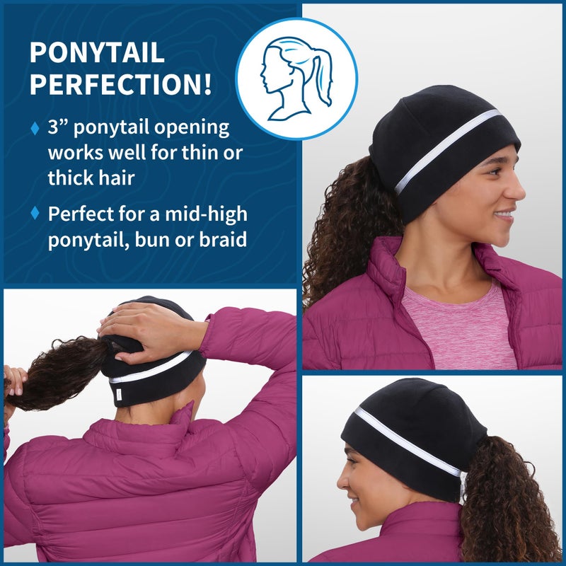 TrailHeads Ponytail Hat for Women â€“ Fleece Winter Running Cap with Soft Foam Brim, Ripstop Front & Drop-Down Ear Warmers â€“ Perfect for Outdoors Black - Image 5