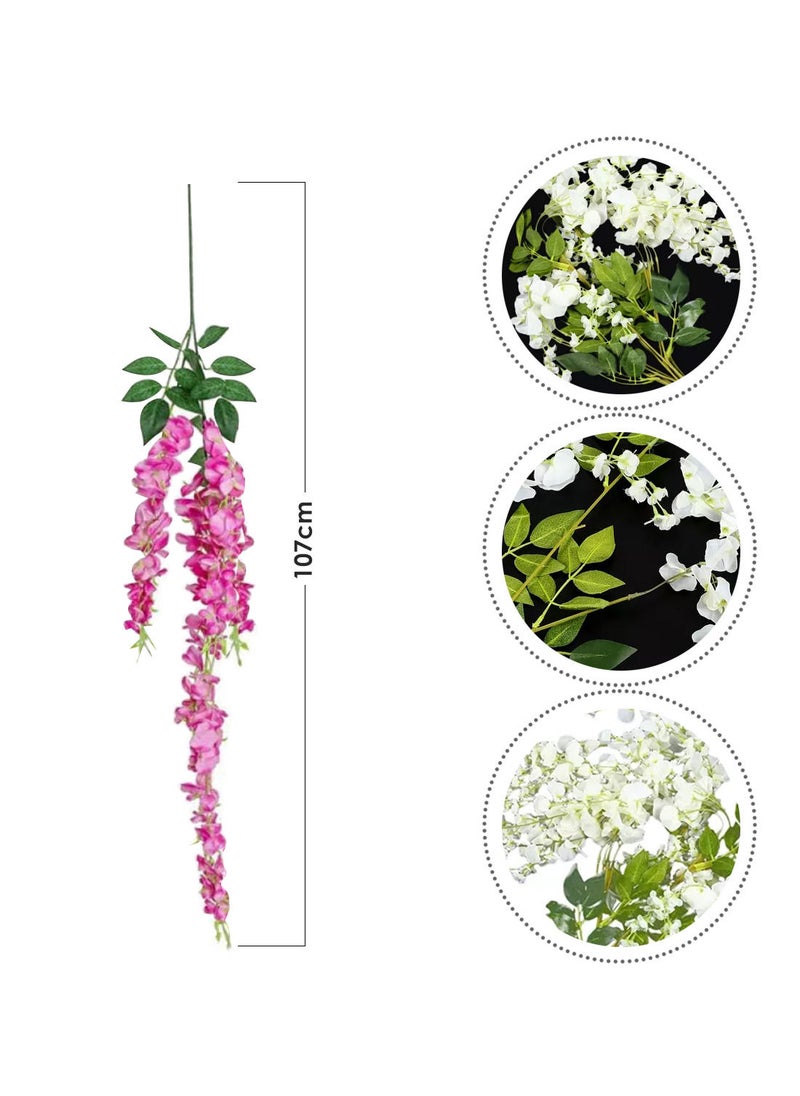 AIWANTO 12 Pcs Artificial Silk Wisteria Vine Ratta Hanging Flowers 107 cm Pink  - Image 2