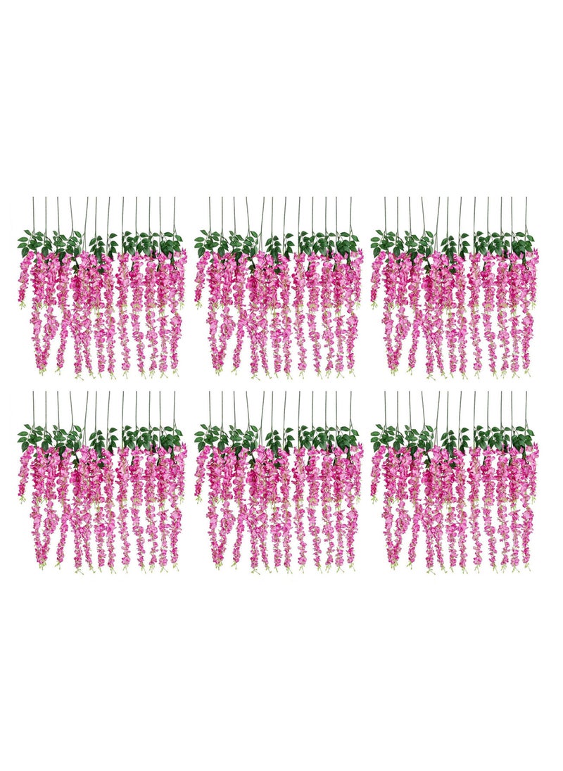 AIWANTO 12 Pcs Artificial Silk Wisteria Vine Ratta Hanging Flowers 107 cm Pink  - Image 3