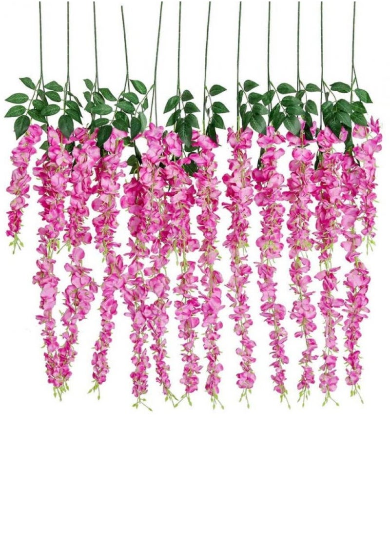 AIWANTO 12 Pcs Artificial Silk Wisteria Vine Ratta Hanging Flowers 107 cm Pink  - Image 1