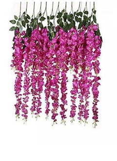 AIWANTO 12 Pcs Artificial Silk Wisteria Vine Ratta Hanging Flowers 107 cm Pink  - Image 4