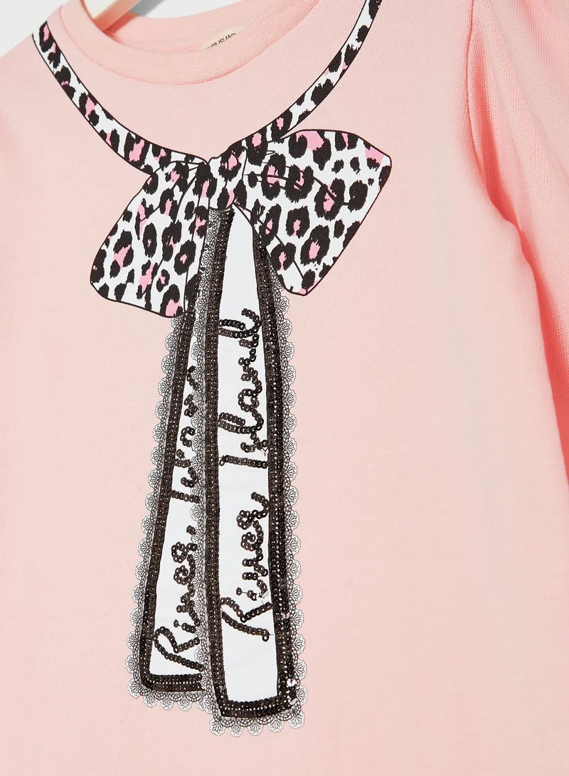 RIVER ISLAND Kids Bow Print T-Shirt Dress