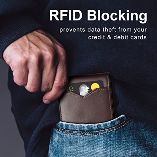 GSOIAX محفظة جيسوايكس للرجال نحيفة للرجال جلد حقيقي ألياف كربونية مانعة لتسرب RFID حافظة بطاقات ائتمان قابلة للطي مع صندوق هدايا (جلد بني) - Image 4