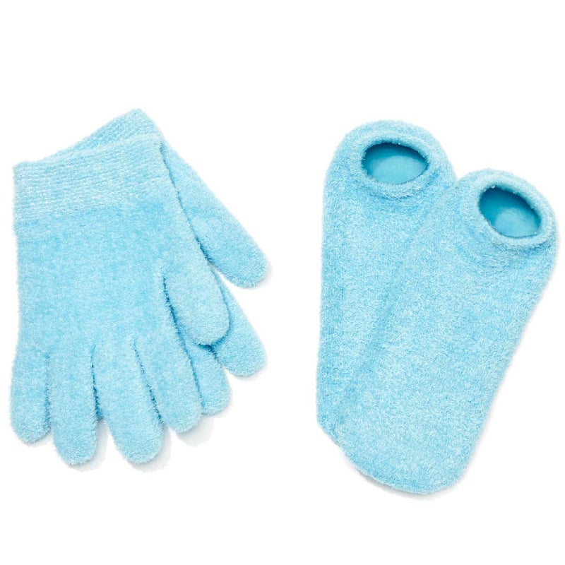 NatraCure Moisturizing Gel Booties and Gloves Set for Dry Skin Dry Hands feet Cracked Heels cuticles Rough Skin Dead Skin use with Your Favorite lotions 155175AQRET Color Aqua