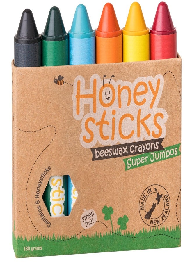 Honeysticks Super Jumbo Crayons (6 Pack) - 100% Pure Beeswax, Non Toxic Crayons for Toddlers 1-3, Extra Large Crayon Size, Easy to Hold and Use, Unbreakable Toddler Crayons, Eco-Friendly - Image 1