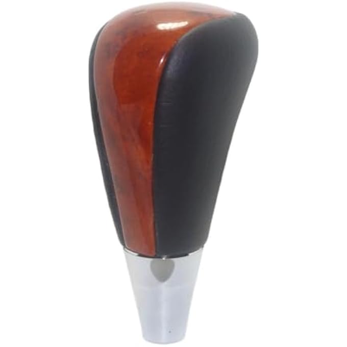 Azonee Gear Shift Knob Leather Brown Wood Chrome Gear Shift Knob Compatible for Toyota Lexus Camry Crown Black Chrome