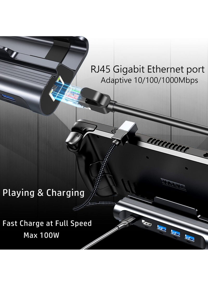 6-in-1 Docking Station for Steam Deck, HDMI 2.0 4K@60Hz, Gigabit Ethernet, 3 USB-A 3.0, USB-C PD Port for Full Speed Charging - Compatible with Valve Stream Deck Accessories - Image 3