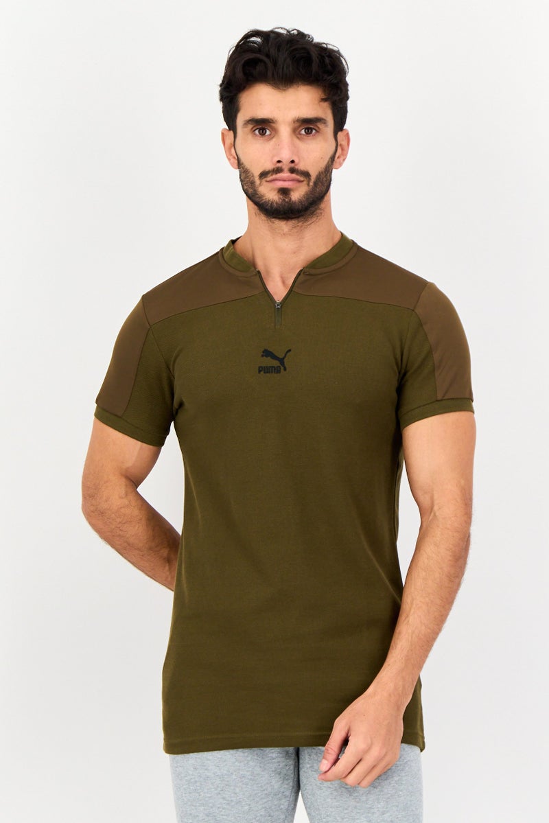 PUMA تي شيرت بولو قصير الأكمام للرجال، رياضي، خارجي، زيتوني داكن - Image 1
