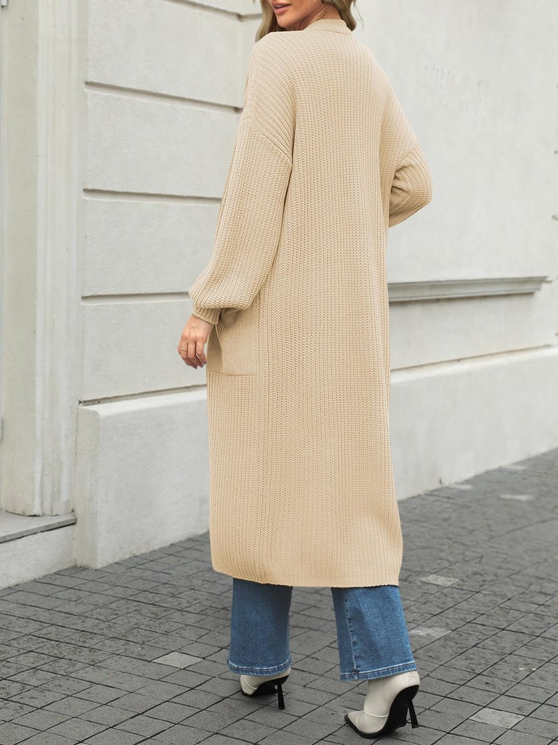 LILLUSORY Womens Long Cardigan Fall Sweater 2025 Plus Size Oversized Chunky Ribbed Cable Knit Cozy Coat Outfit Clothes Coatigan Jacket Fashion Trendy Winter Apricot L - Image 3